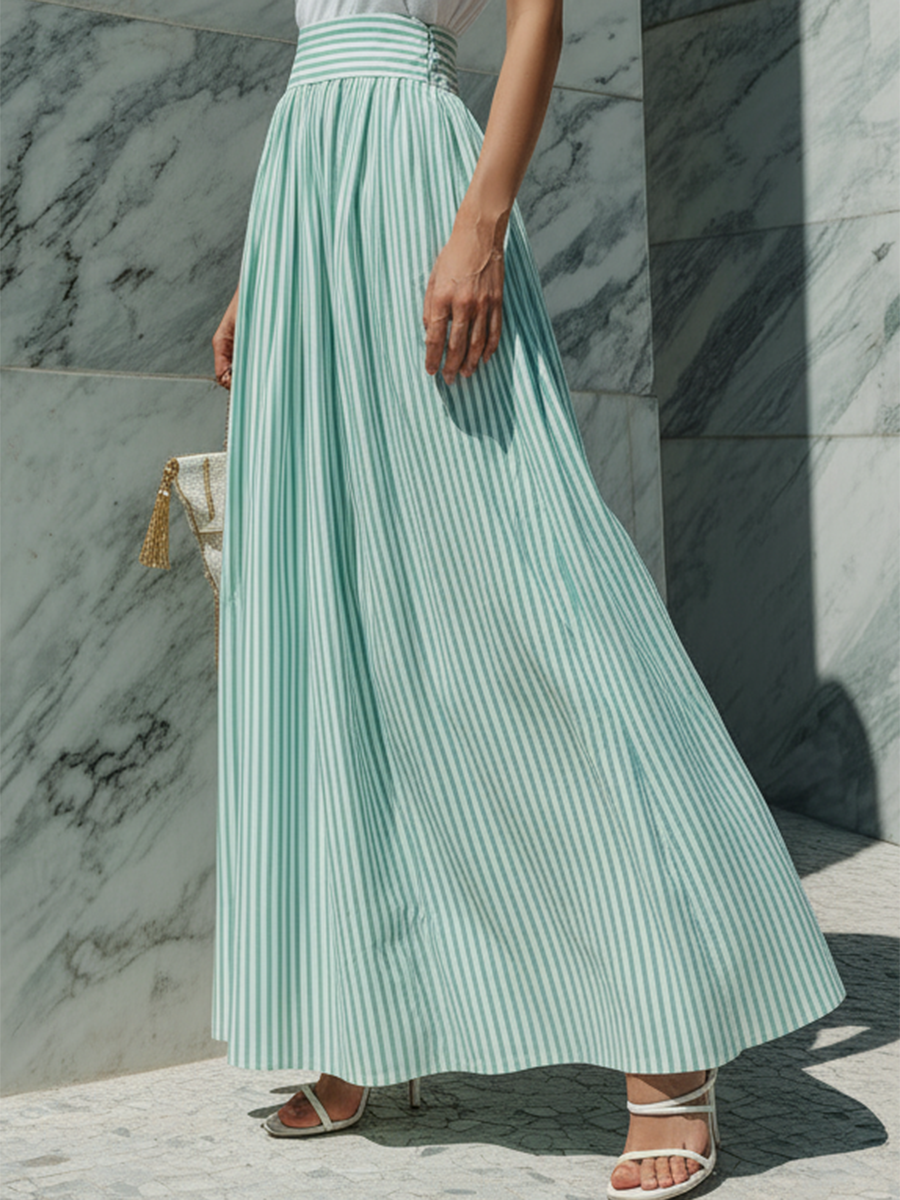 Vacation-Style Loose Striped Skirt