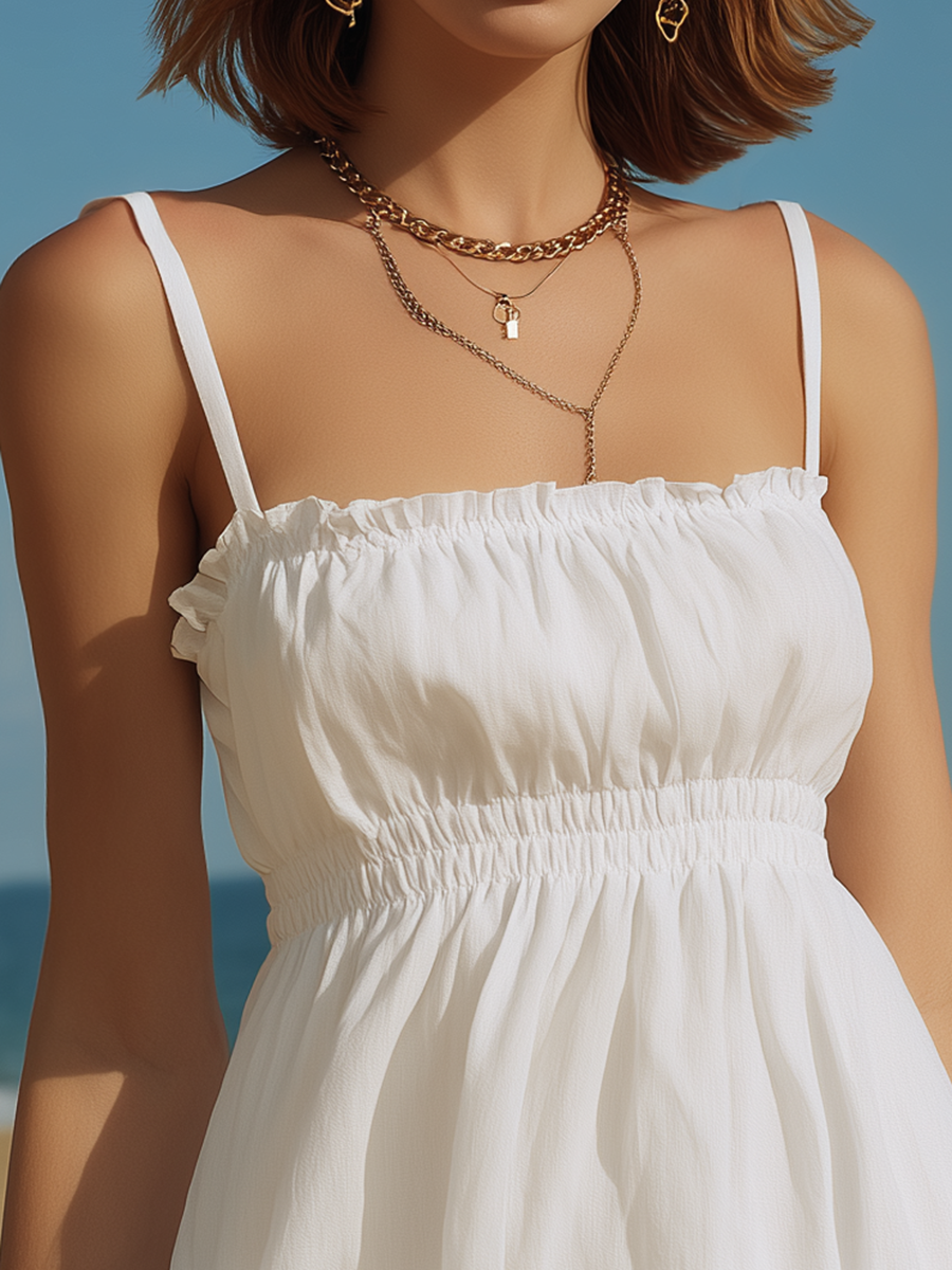 Resort-style White Sleeveless Mini Dress