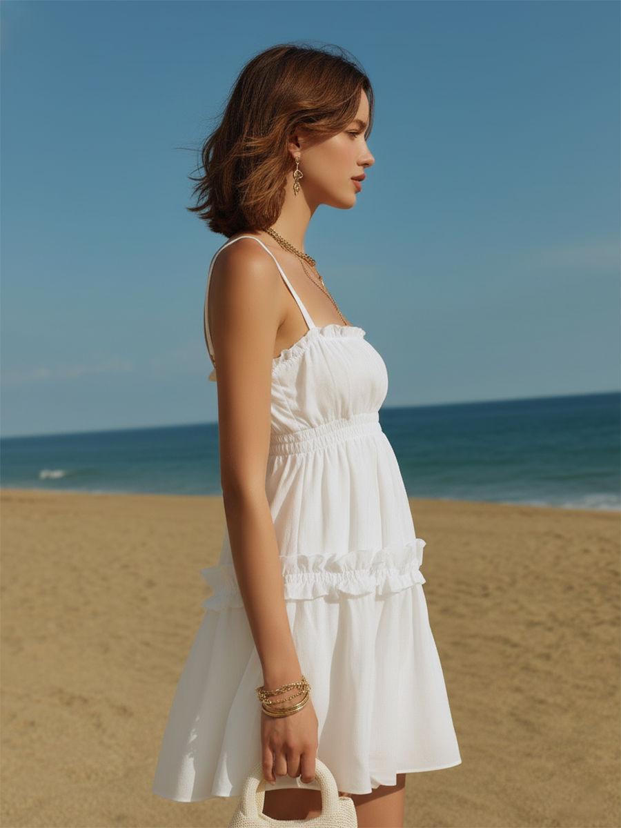 Resort-style White Sleeveless Mini Dress