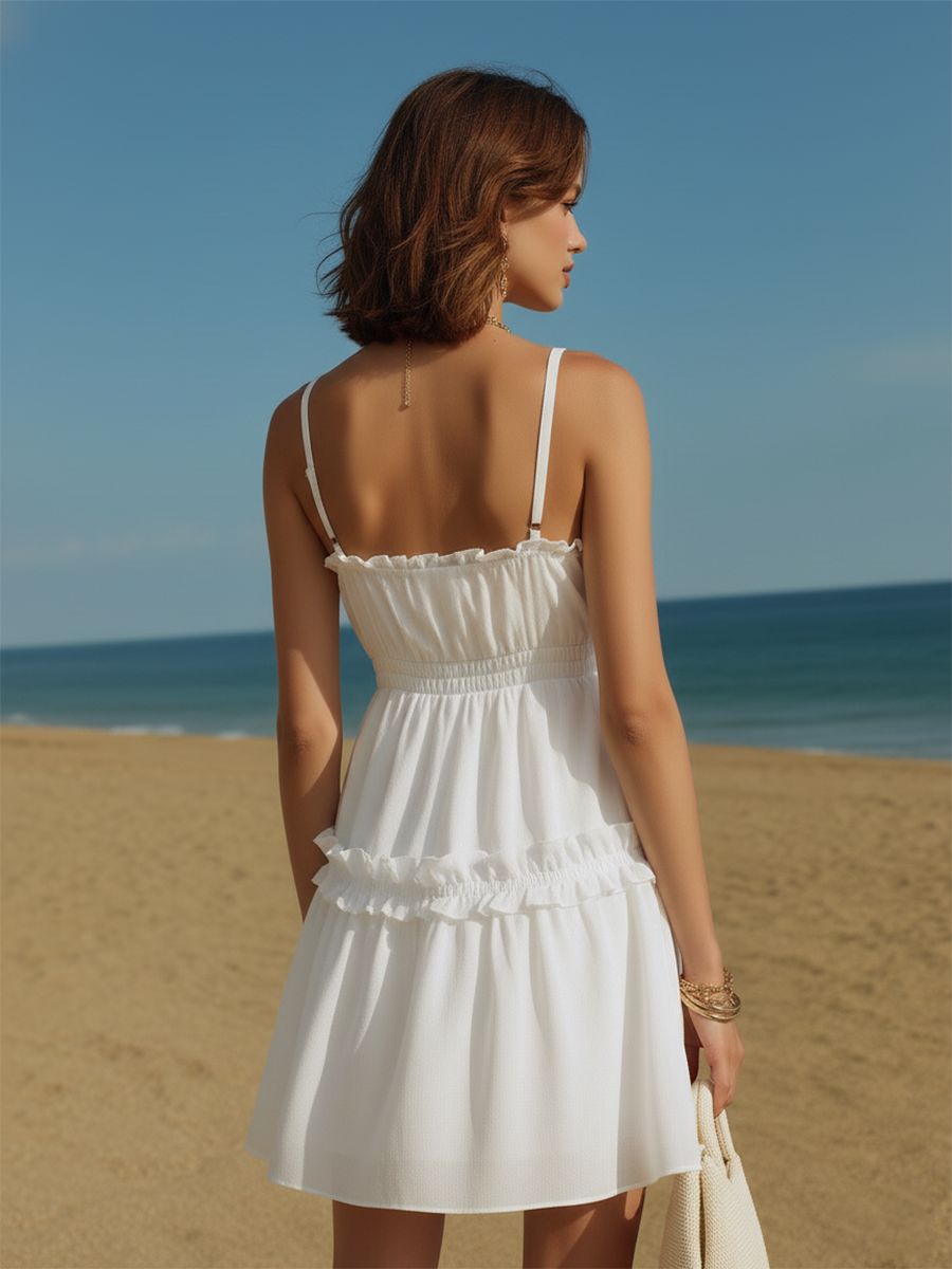 Resort-style White Sleeveless Mini Dress