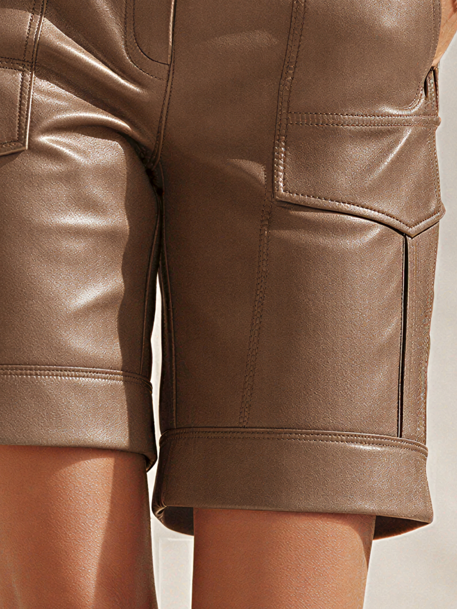 Bohemian Casual Retro Brown PU Shorts