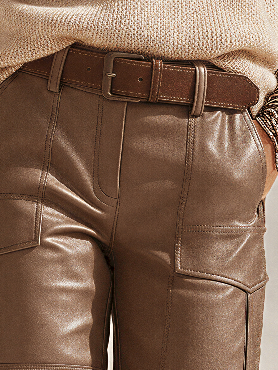 Bohemian Casual Retro Brown PU Shorts