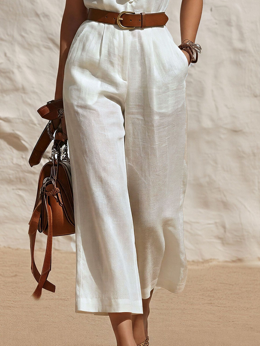 Casual Vacation Style Ruffled Sleeveless Jumpsuit