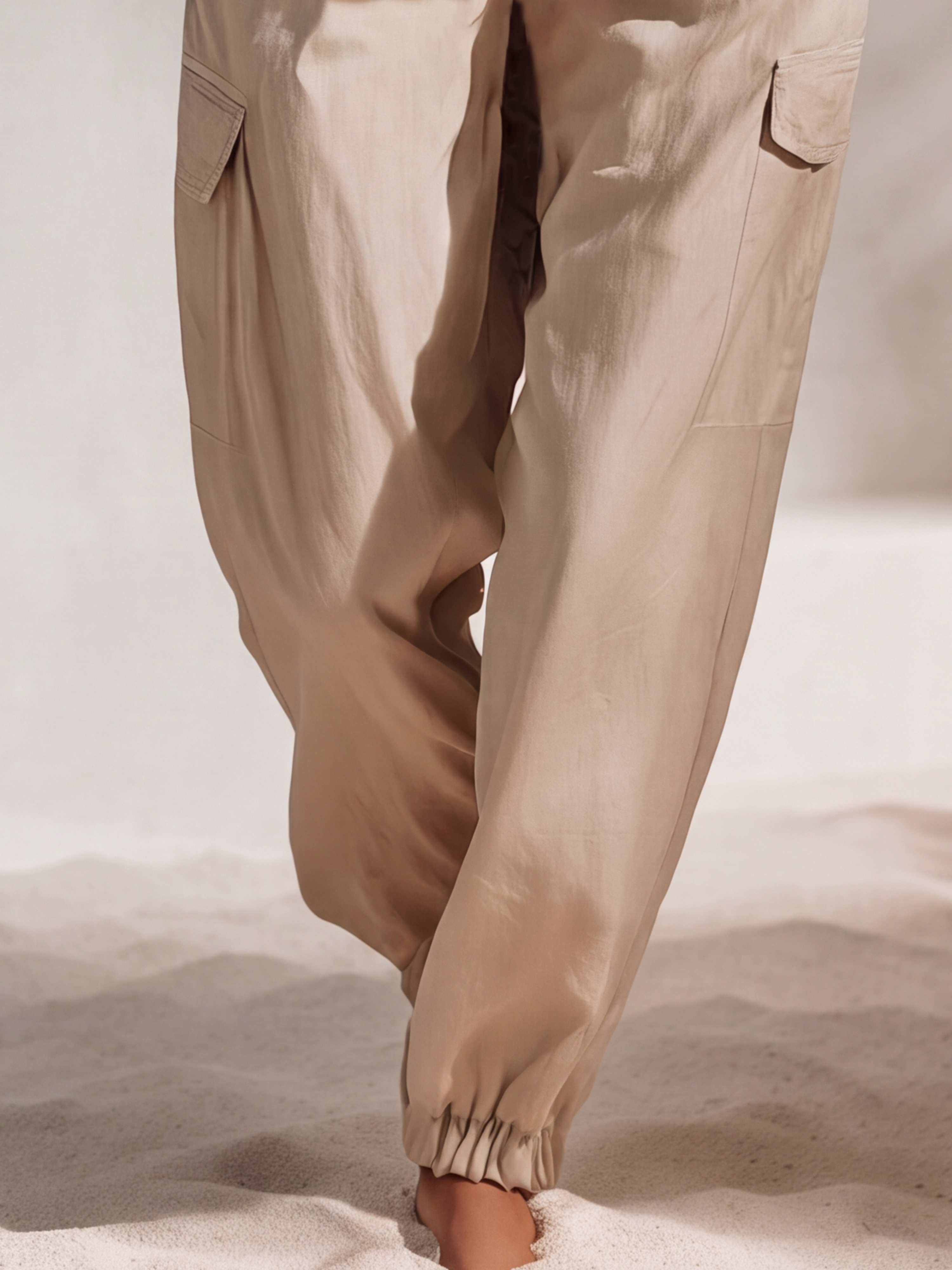 Bohemian Resort Style Beige Jogger Pants