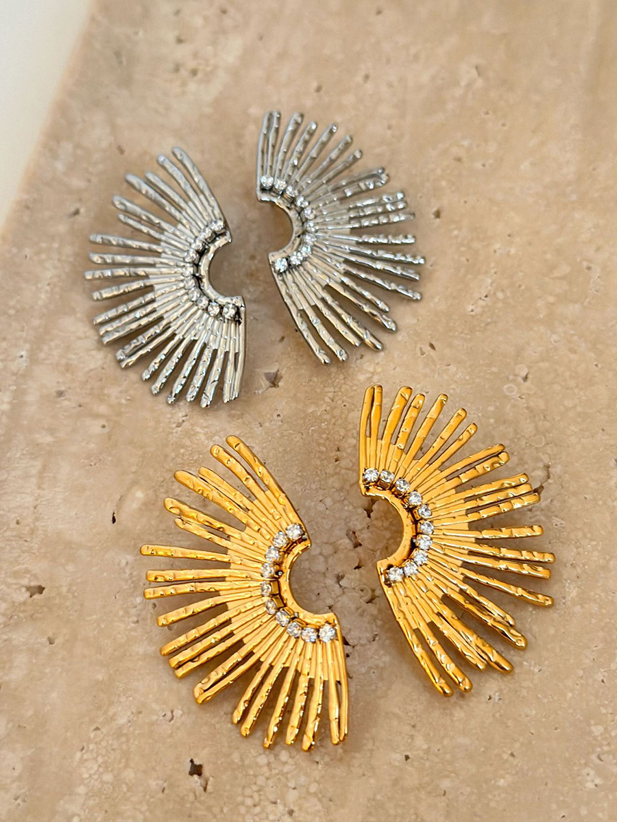 Vintage Titanium Steel Sunburst Zircon Earrings