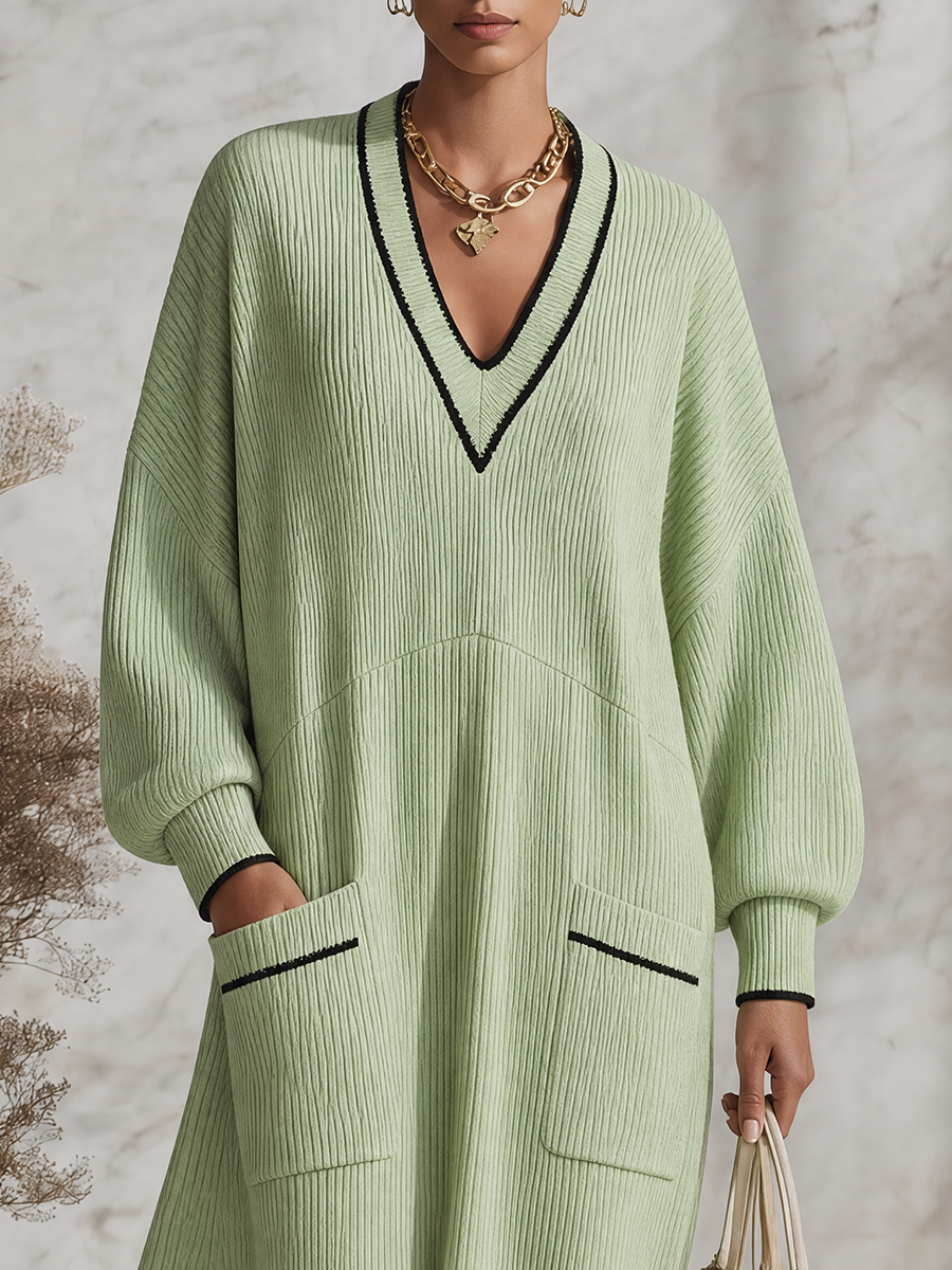 Resort-style V-neck Dropped Shoulders Midi Dress