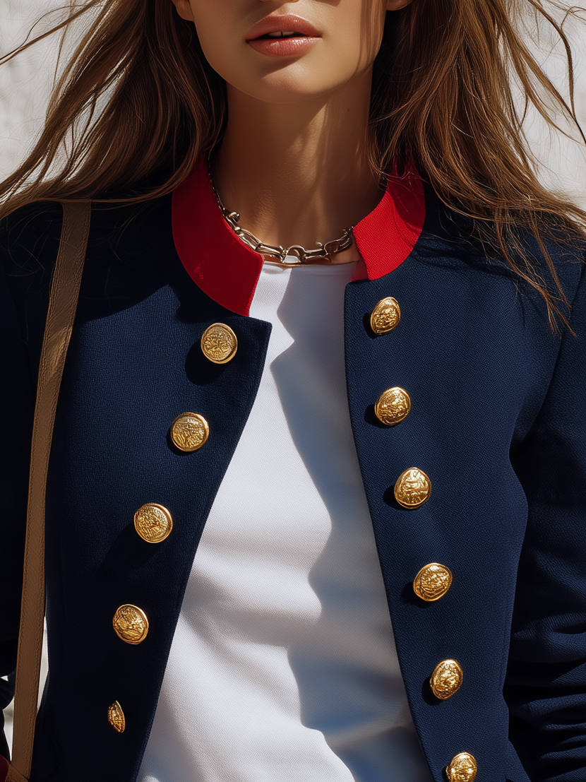 Retro Color-blocked Stand Collar Jacket
