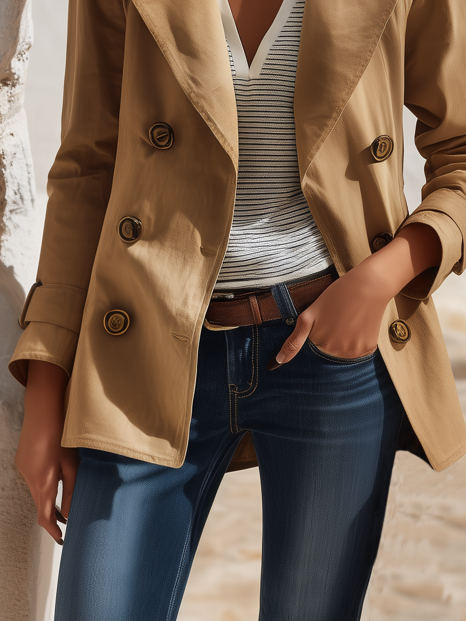 Vacation Casual Double-breasted Short Trench Coat