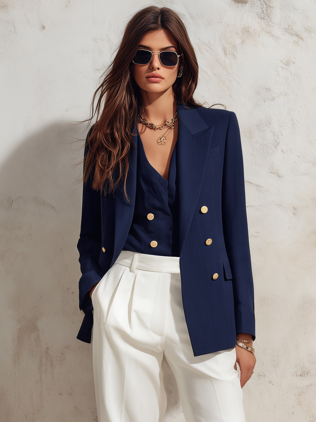 Nautical Riviera Navy Blue Tailored Blazer Vest Two Piece Set