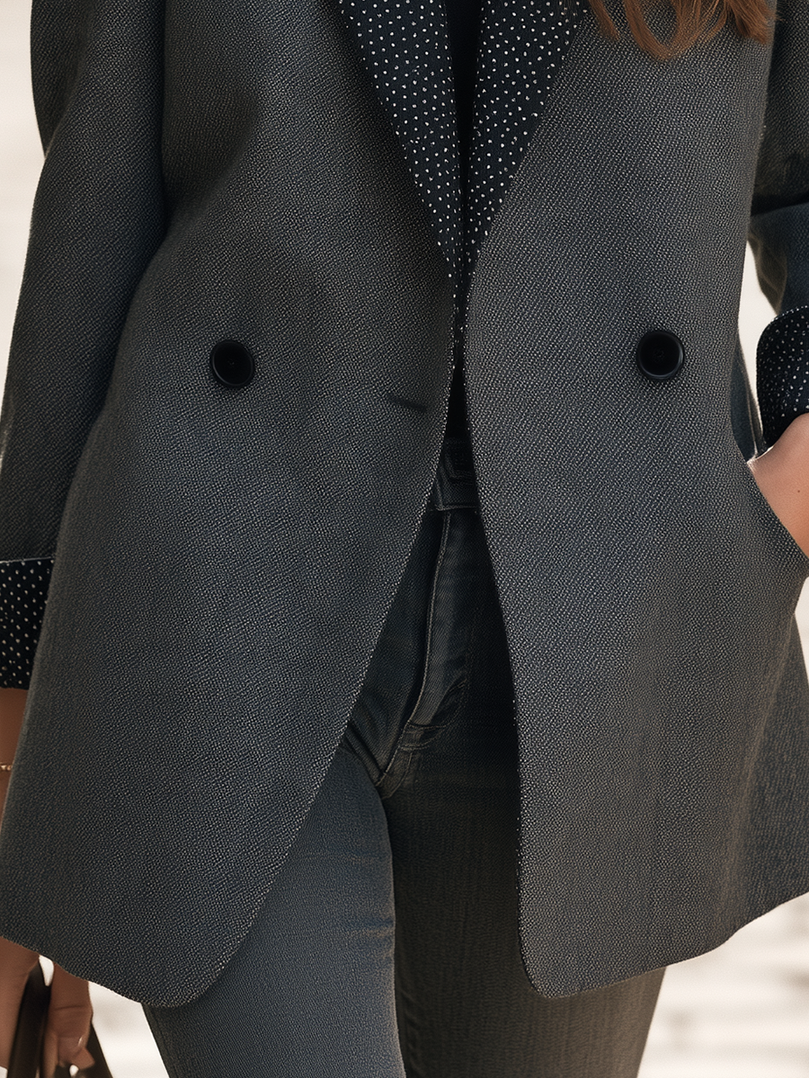 Vacation-style Polka Dot Lapel Long-sleeved Blazer