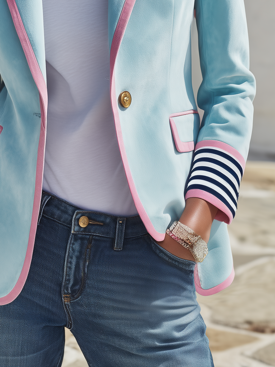 Retro-eleg Color-blocked Faux Suede Blazer