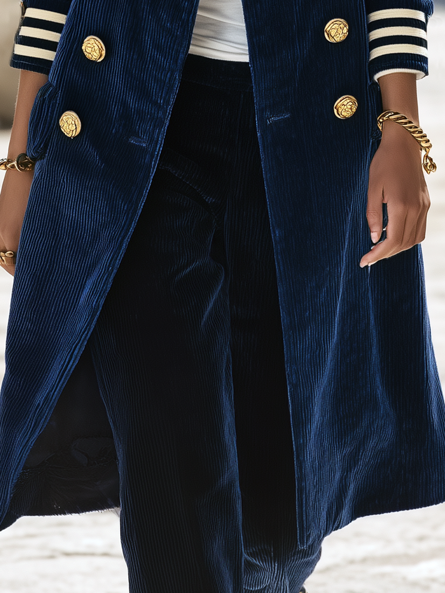 Resort-style Striped-collar Coat