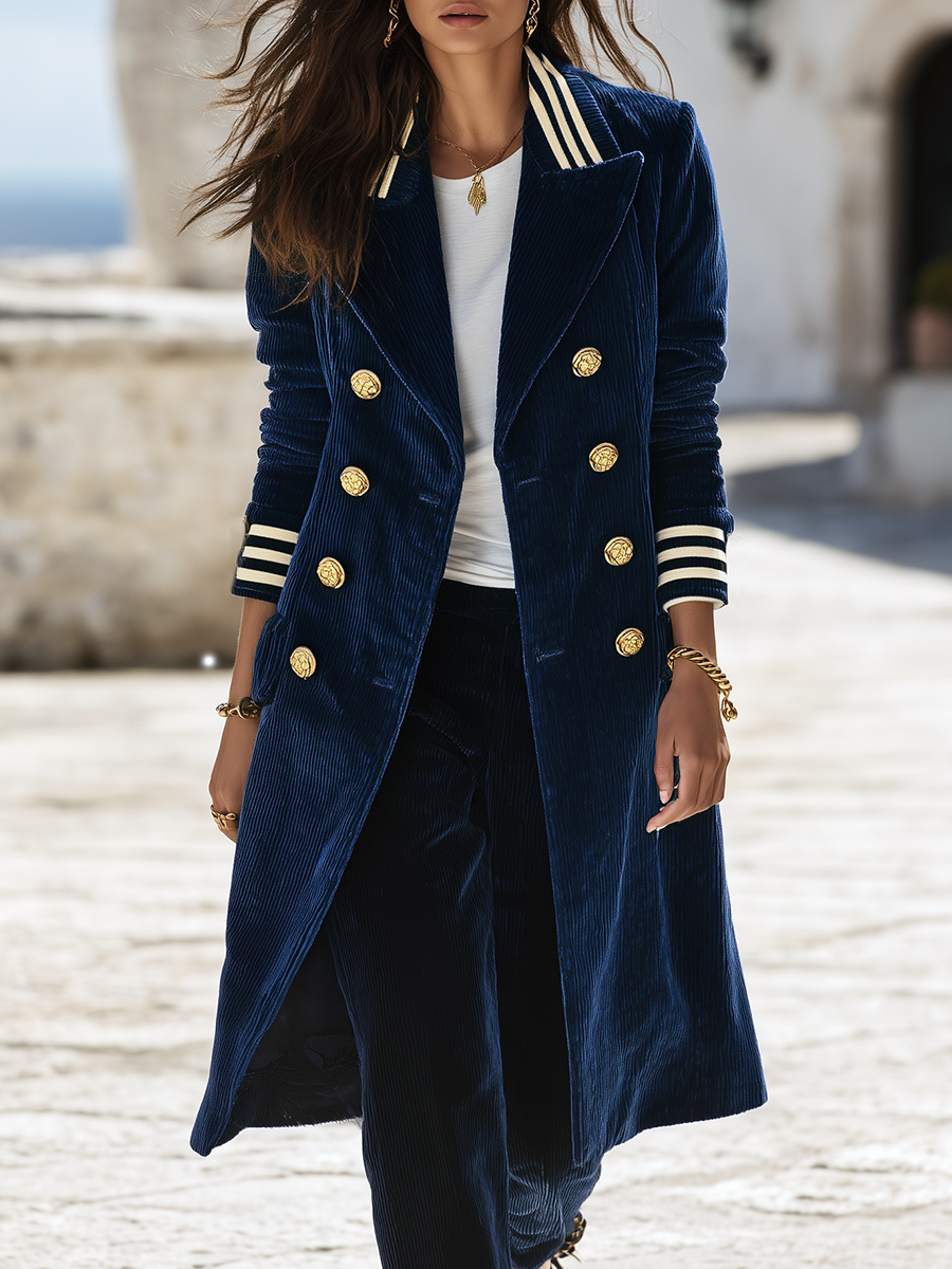 Resort-style Striped-collar Coat