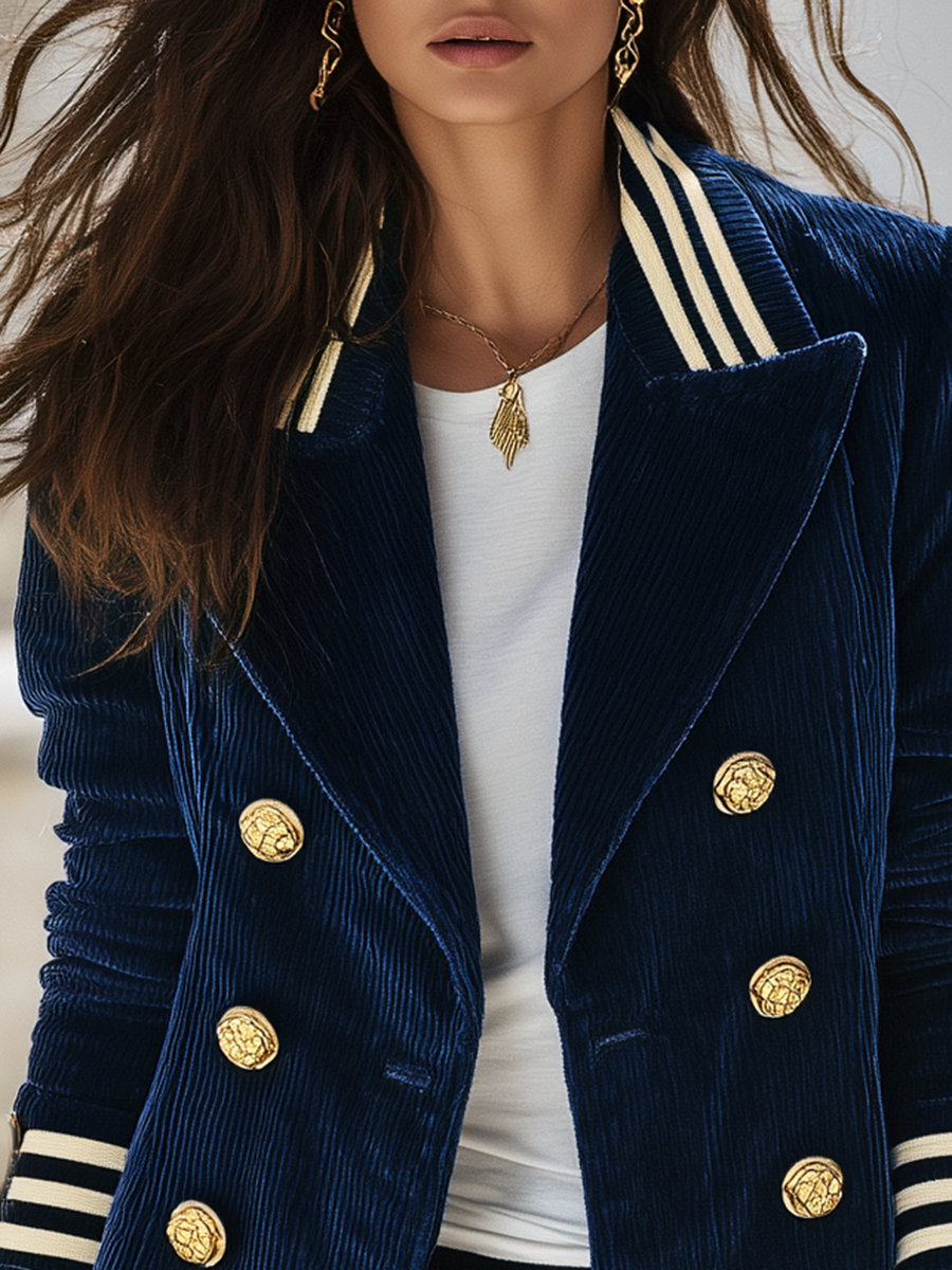 Resort-style Striped-collar Coat