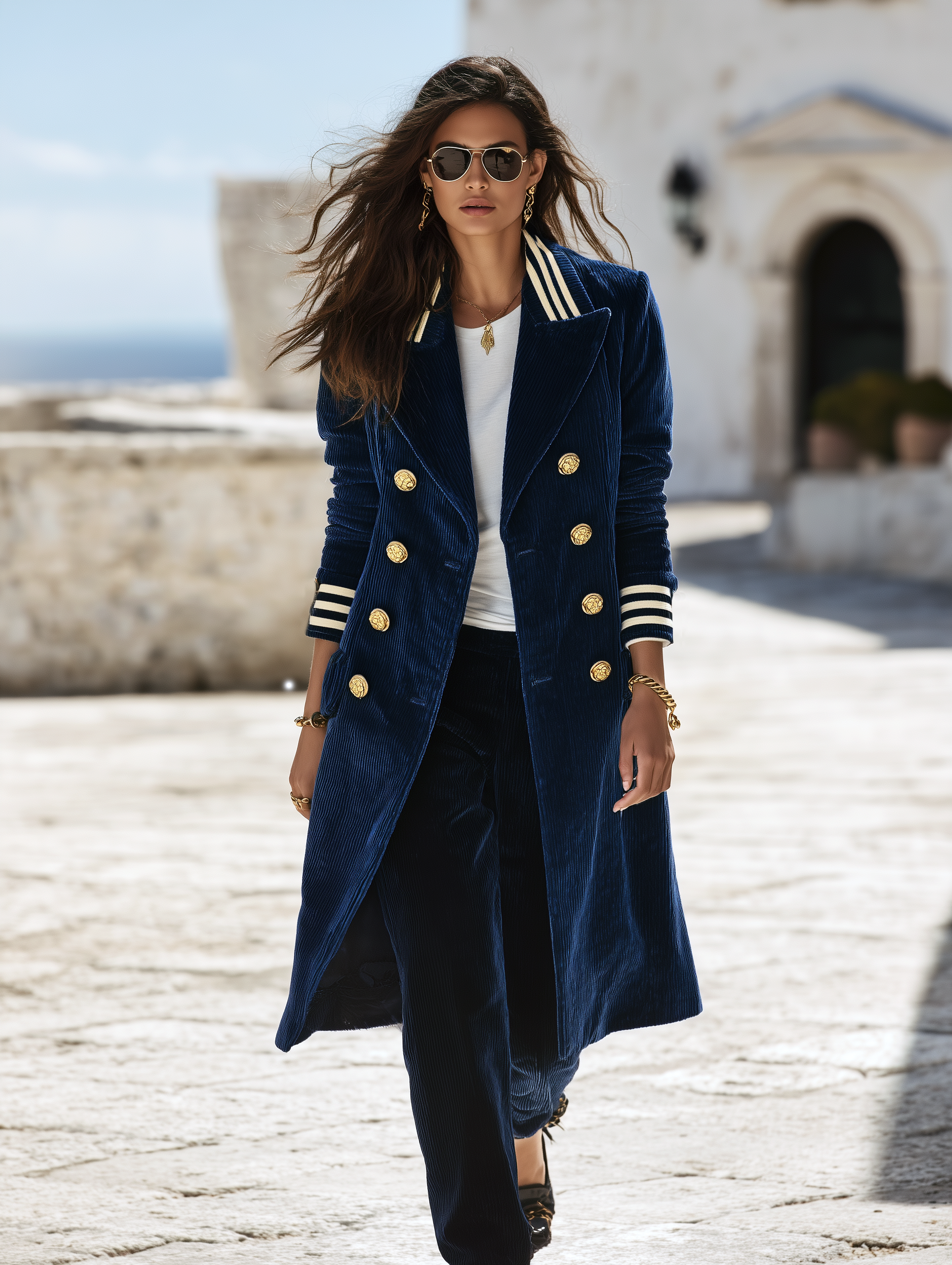Resort-style Striped-collar Coat