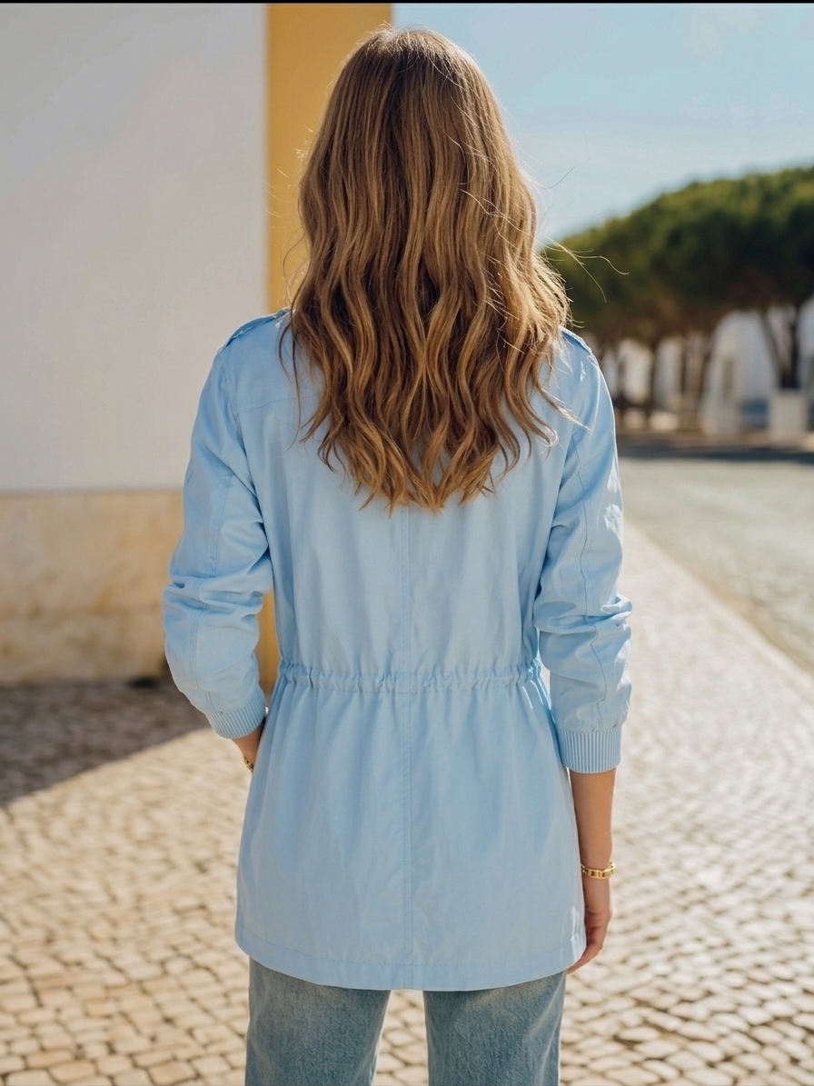 Nautical Utility Vibe Light Blue Drawstring Waist Field Jacket