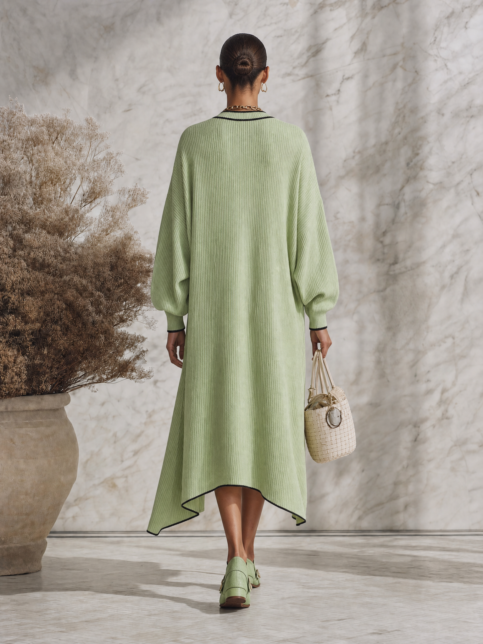 Resort-style V-neck Dropped Shoulders Midi Dress