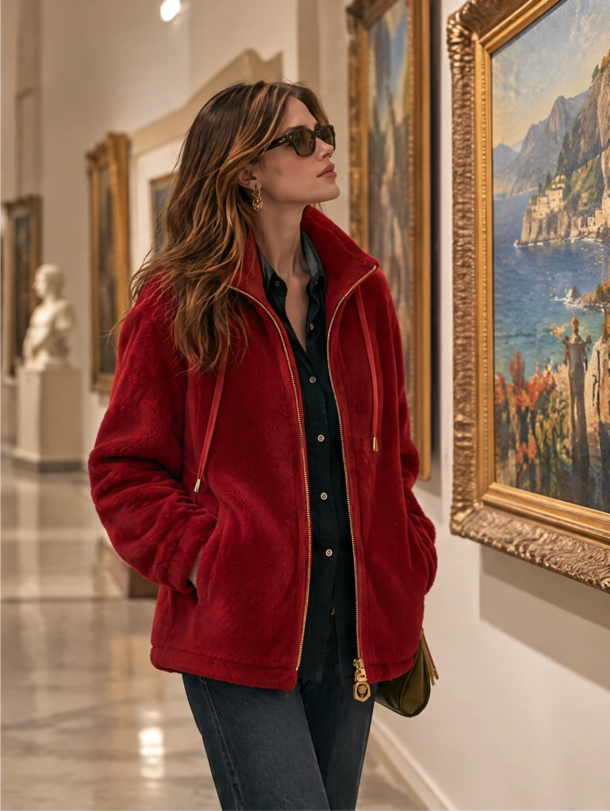 Resort-style Stand-up Collar Drawstring Long-sleeved Solid Color Jacket