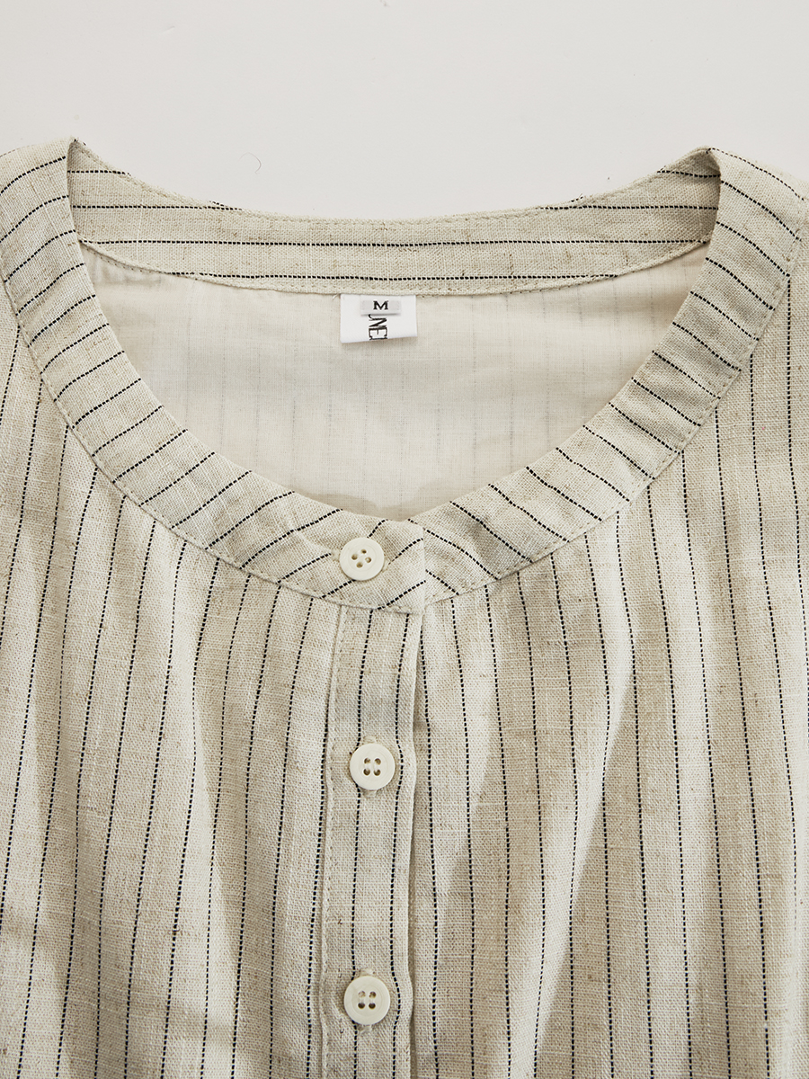 Casual Bohemian Black And Beige Striped Button Midi Dress