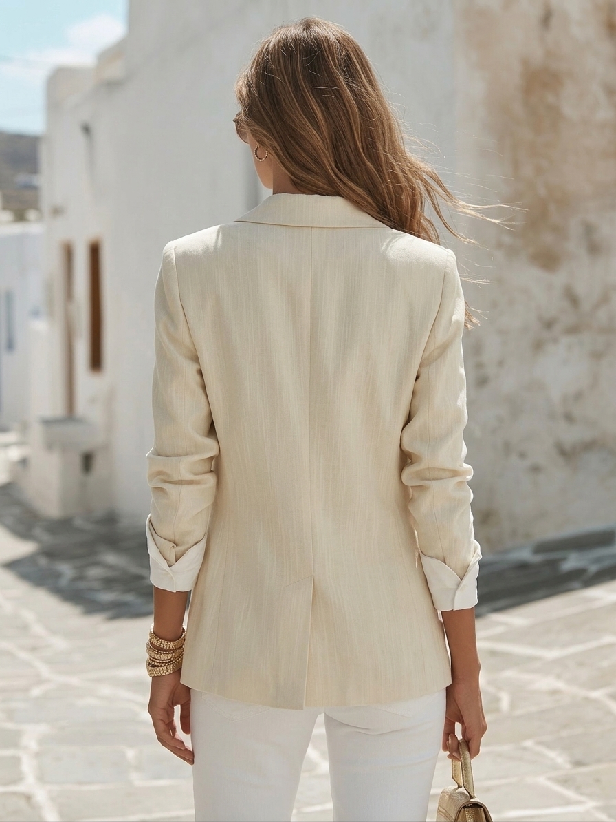 Old Money Vibe Cream White Single Button Lapel Blazer