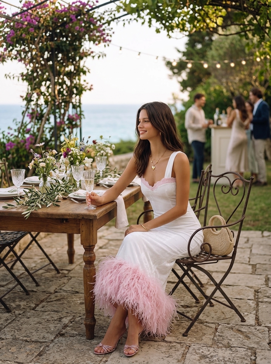 Resort-style Square Neck Sleeveless Fishtail Feather Hem Maxi Dress