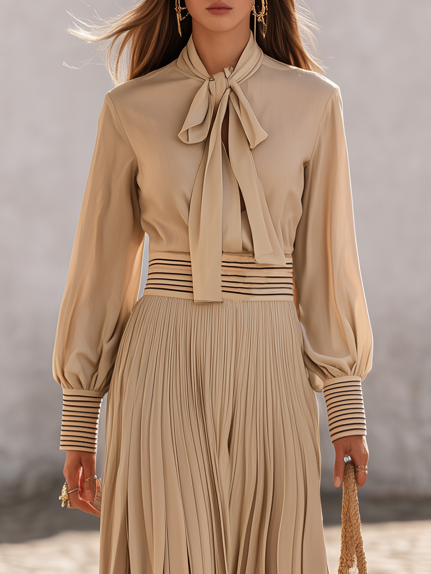 Mediterranean Luxe Full Satin Self-Tie Bow Maxi Dress
