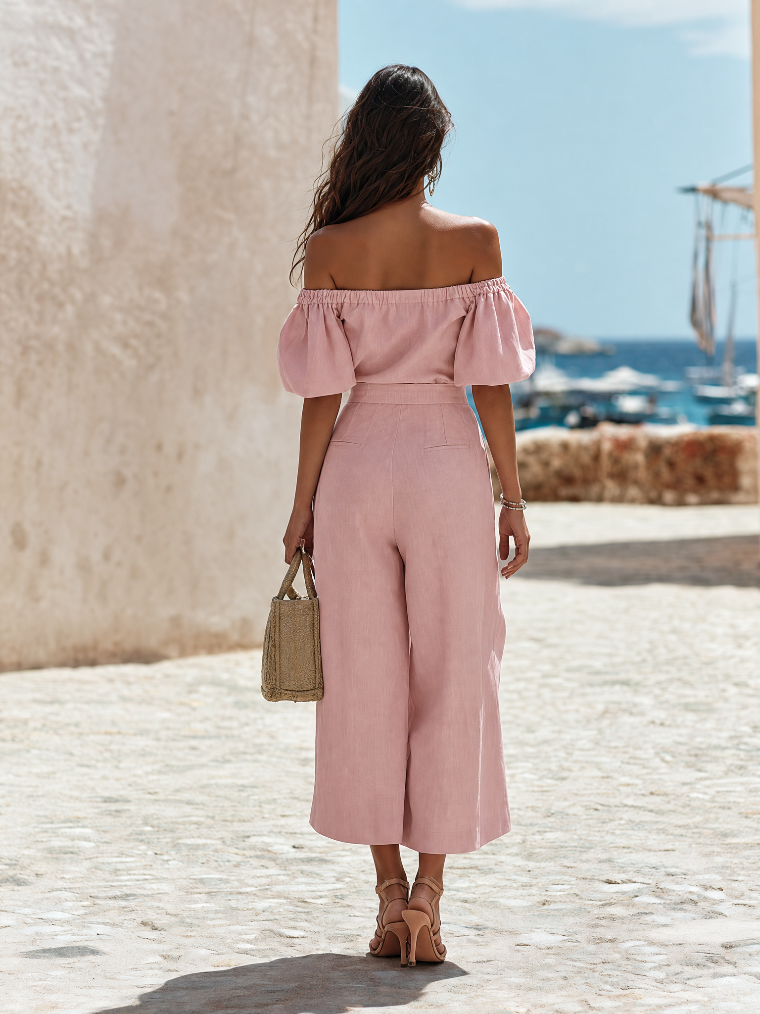 Vacation-style Off-shoulder Short-sleeve Bow-detail Jumpsuit