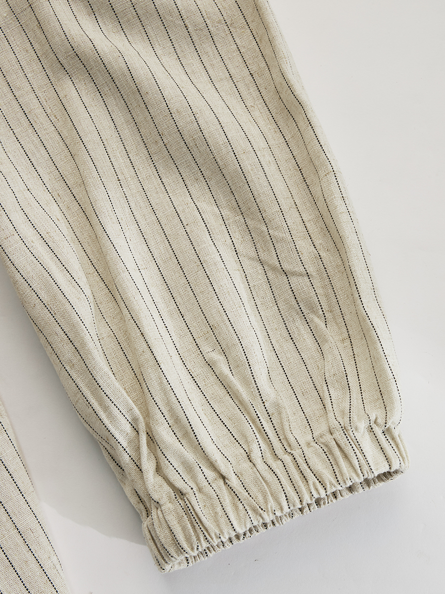 Casual Bohemian Black And Beige Striped Button Midi Dress