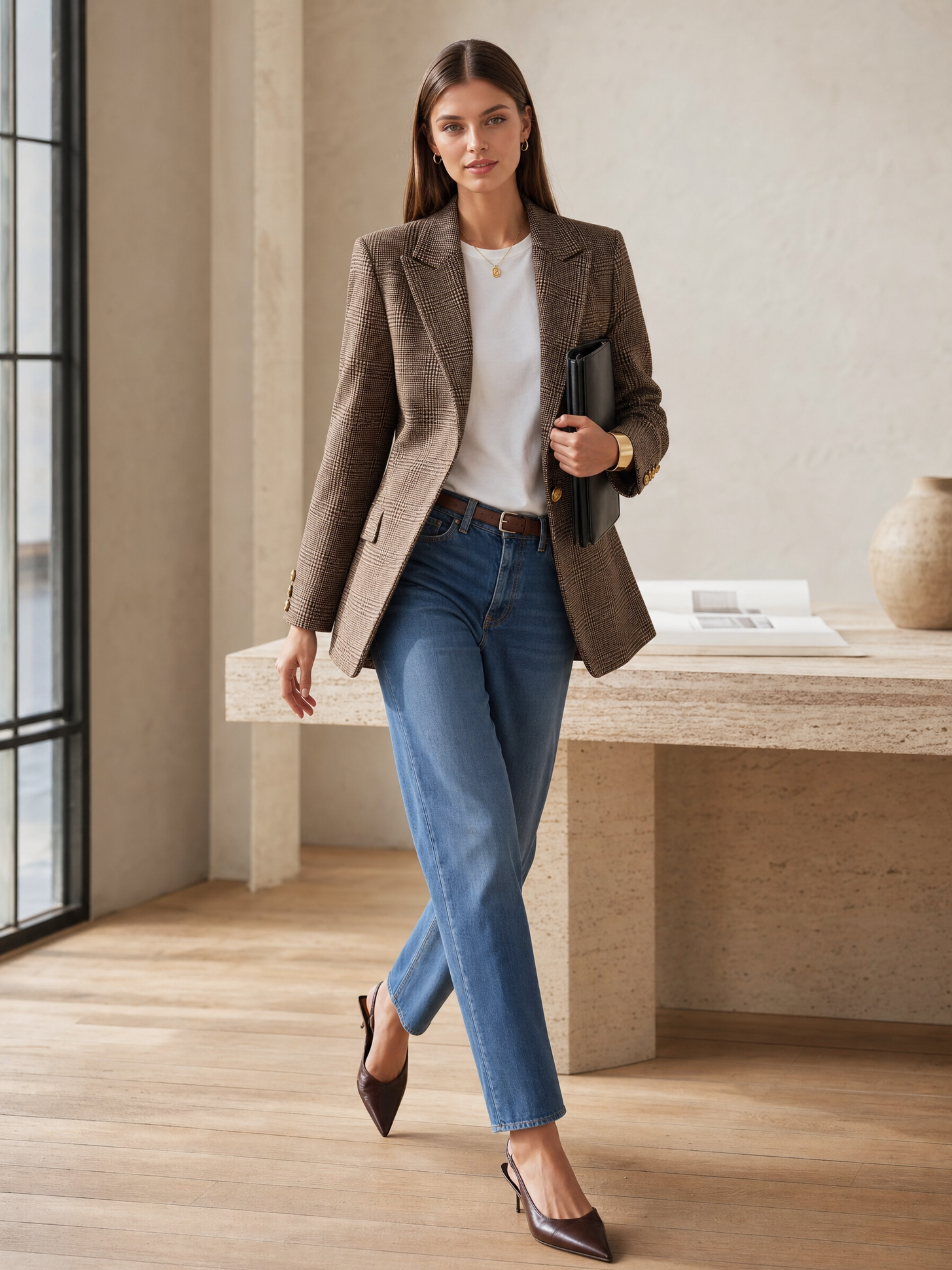 Retro-chic Classic Plaid Single-button Blazer