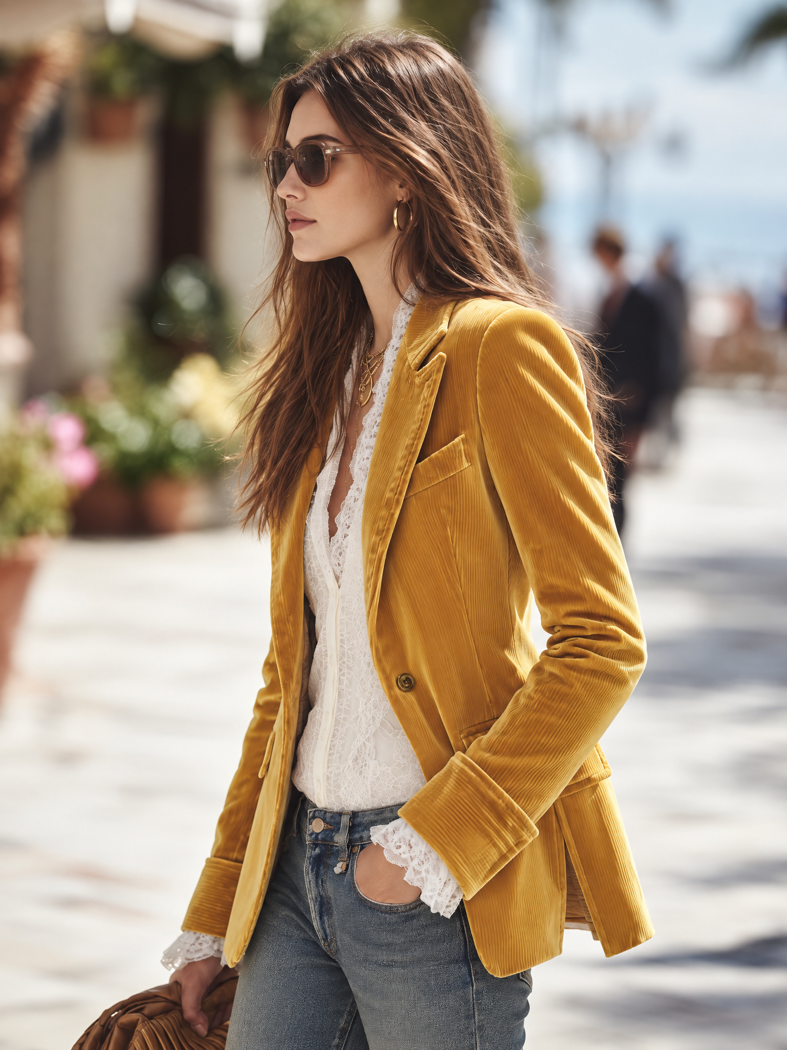 Resort-style Lapel Long-sleeved Solid Color Suit Jacket