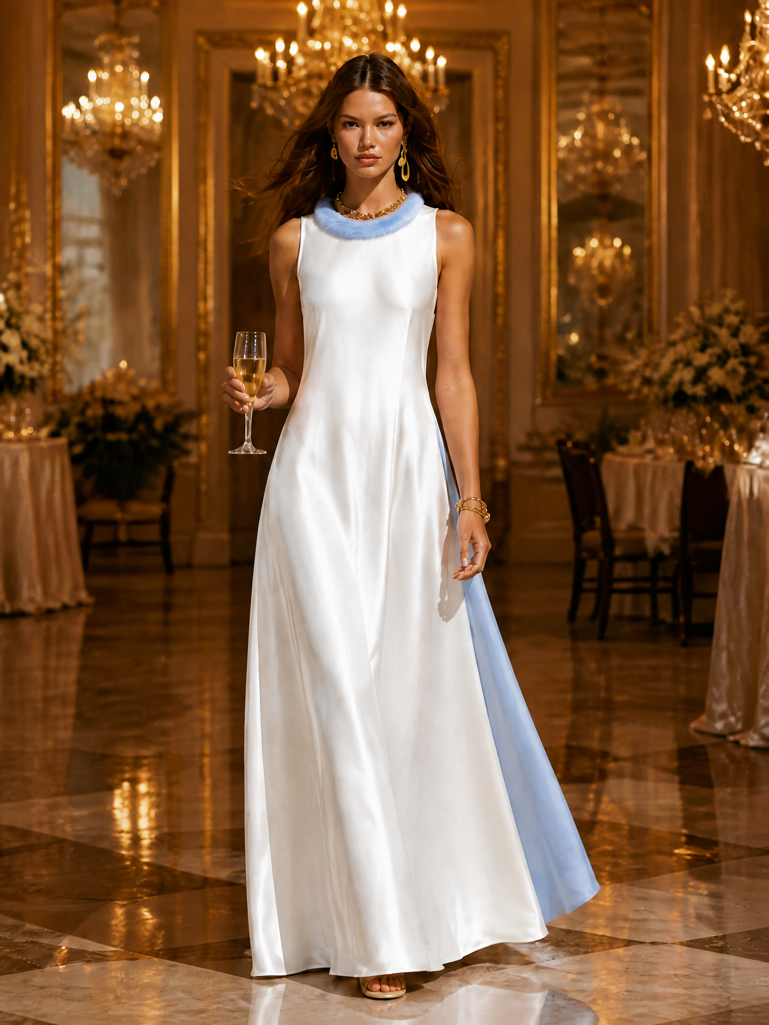 Resort-style Round Neck Frayed Sleeveless Color-blocked Maxi Dress
