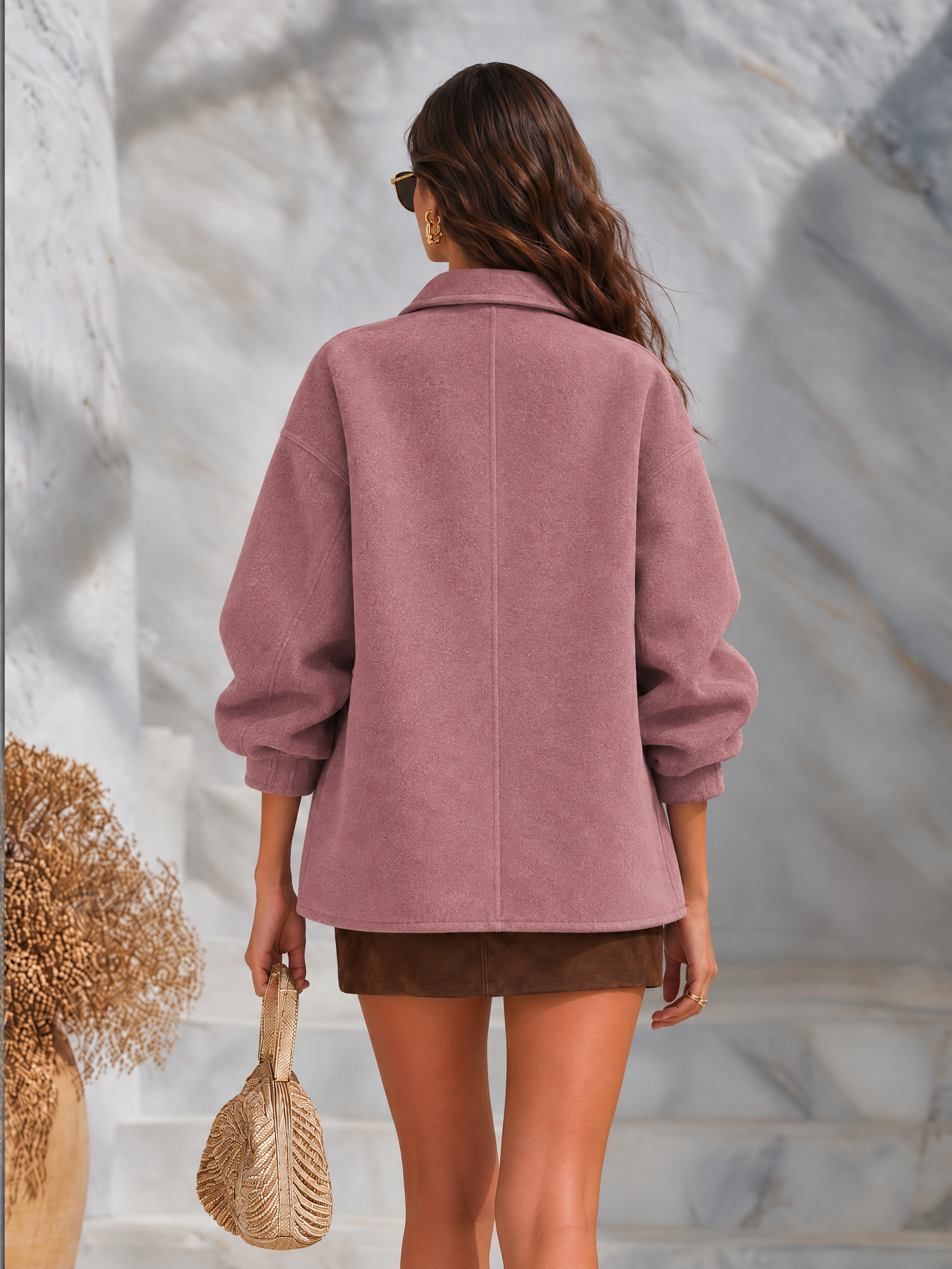 Resort-style Collared Solid Color Long-sleeved Jacket