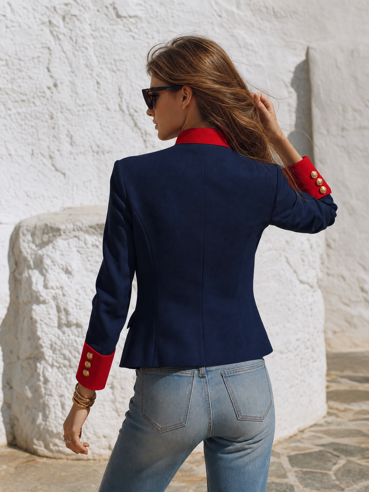 Retro Color-blocked Stand Collar Jacket
