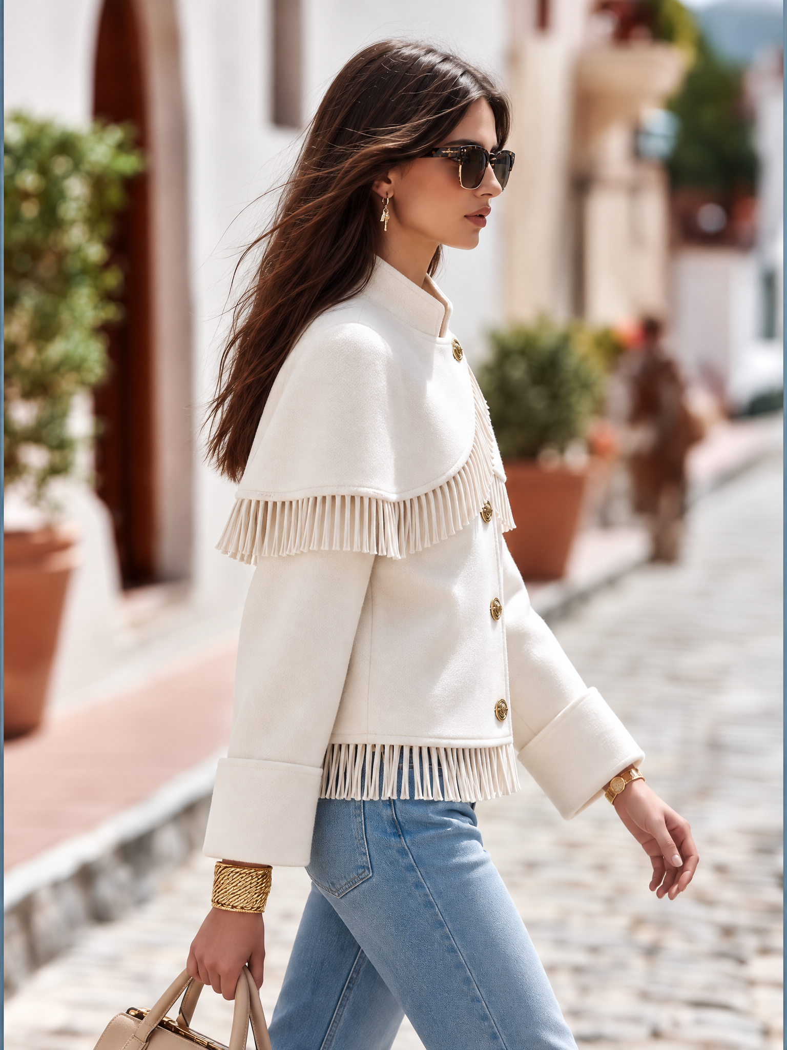 Resort-style Fringed Cape-style Jacket