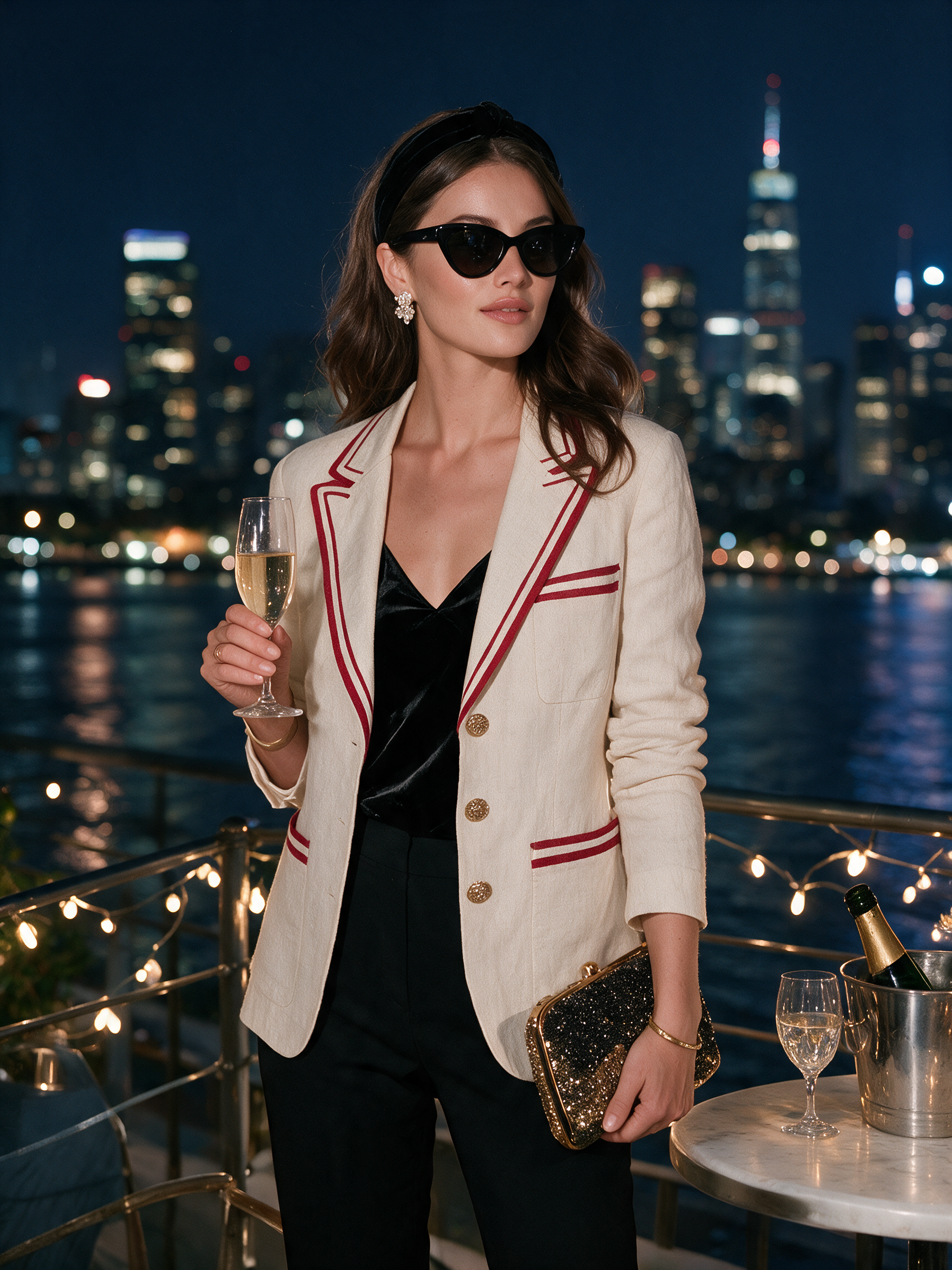 Old Money Contrasting Trim Beige Blazer