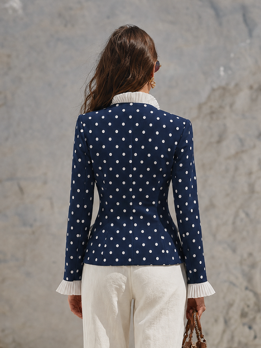 Vacation-style V-neck Polka-dot Ruffled Blazer