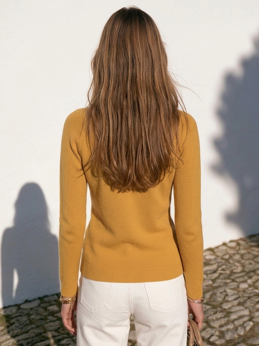 Old Money Style Mustard Yellow Draped Turtleneck Asymmetric Button Knit Sweater