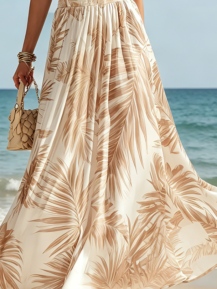 Resort Style Satin Sleeveless Top And Printed Skirt Set