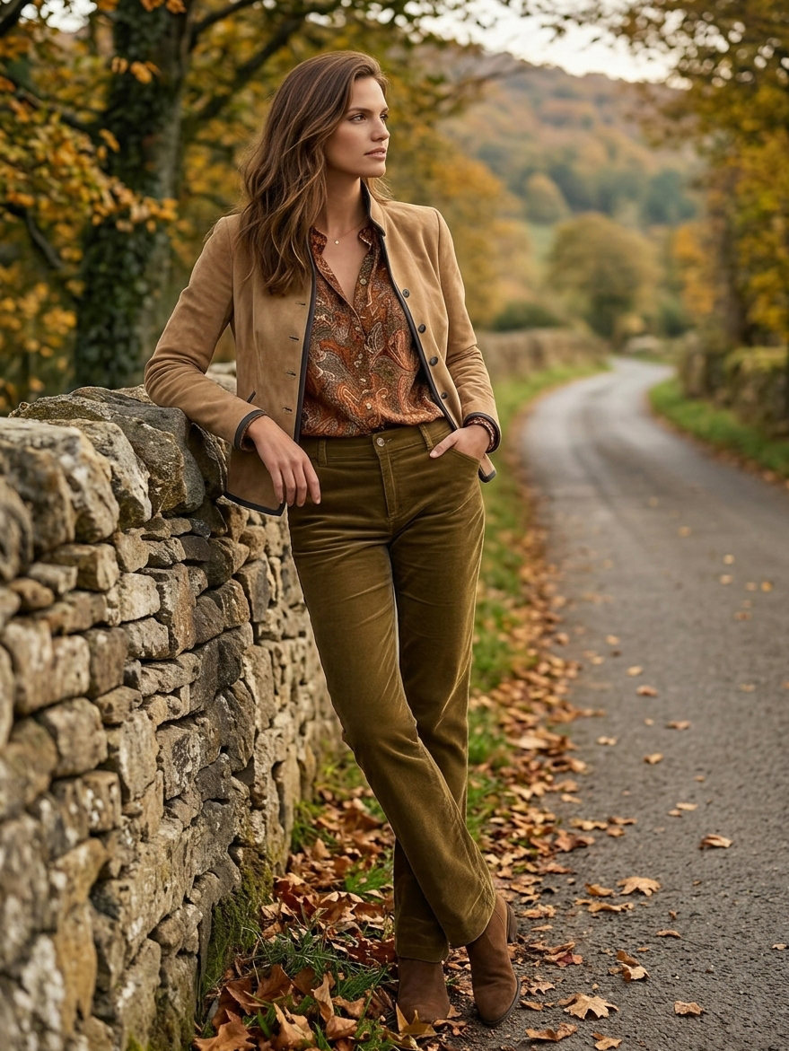 Equestrian Chic Vibe Camel Suede Effect Navy Trim Stand Collar Jacket