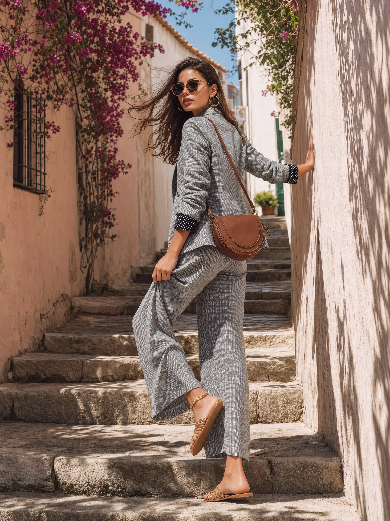 Refined Dove Grey Double-Breasted Textured Rolled-Cuff Tailored Resort Blazer