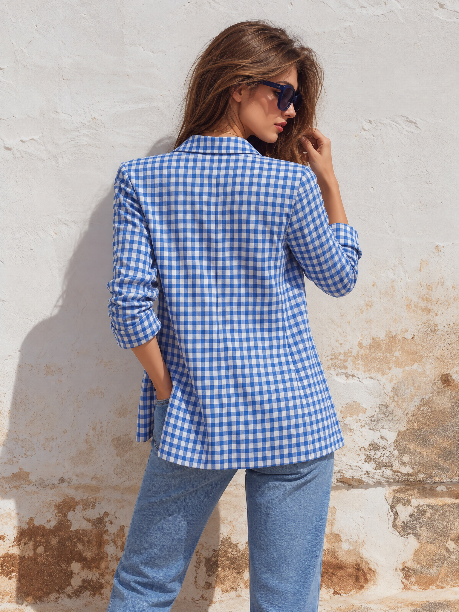 Vacation Casual Minimalist Check Blazer