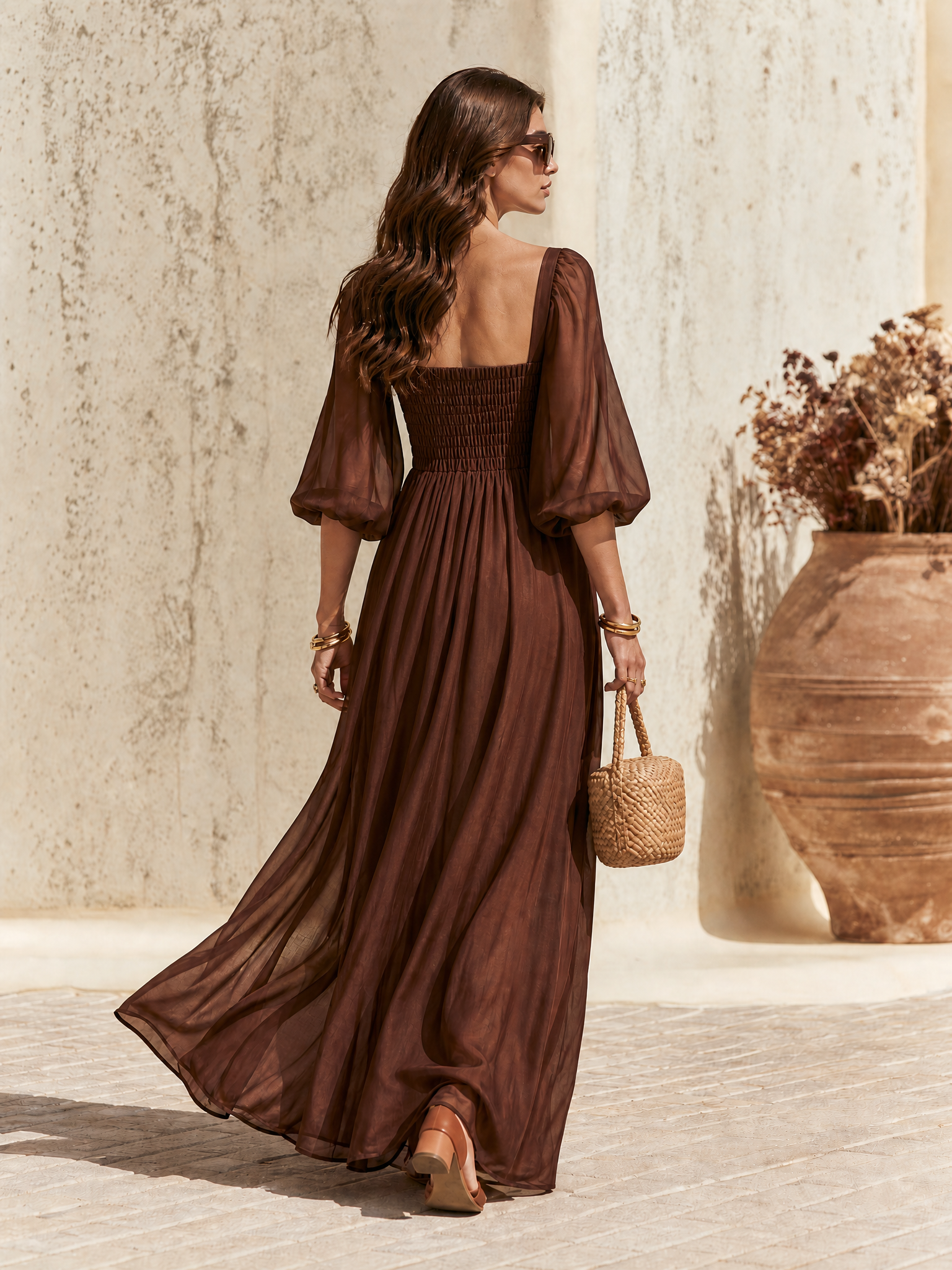 Elegant Resort-Style Square-Neck Tencel Maxi Dress