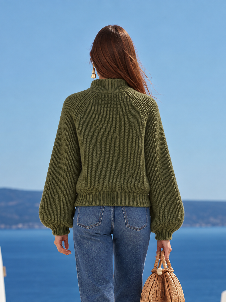 Resort-style Stand-up Collar Button-down Long-sleeved Knitted Cardigan