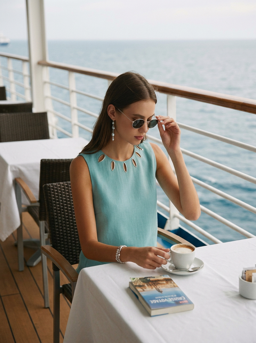 Minimalist Style Turquoise Cutout-Neck Sleeveless Shift Dress