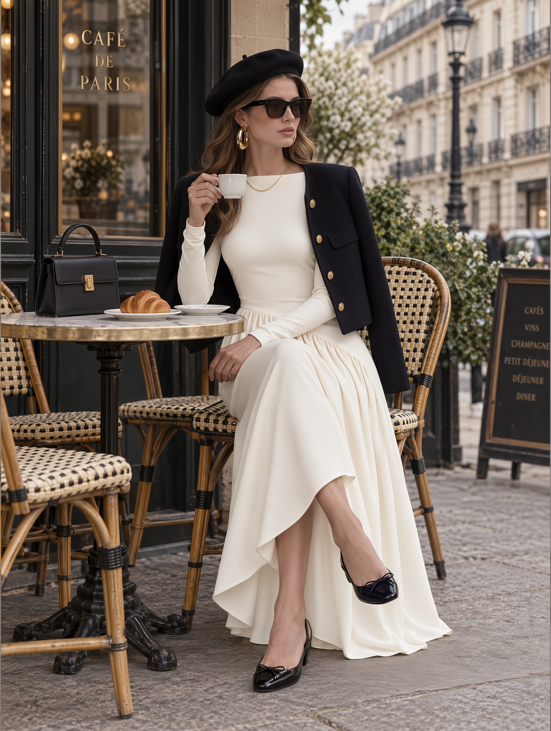 Elegant Boat Neck Asymmetric Gathered Skirt Cream White Maxi Dress