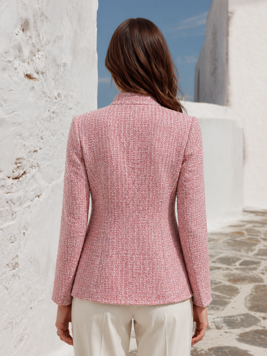 Retro Casual Elegant Stand Collar Multi-pocket Tweed Jacket