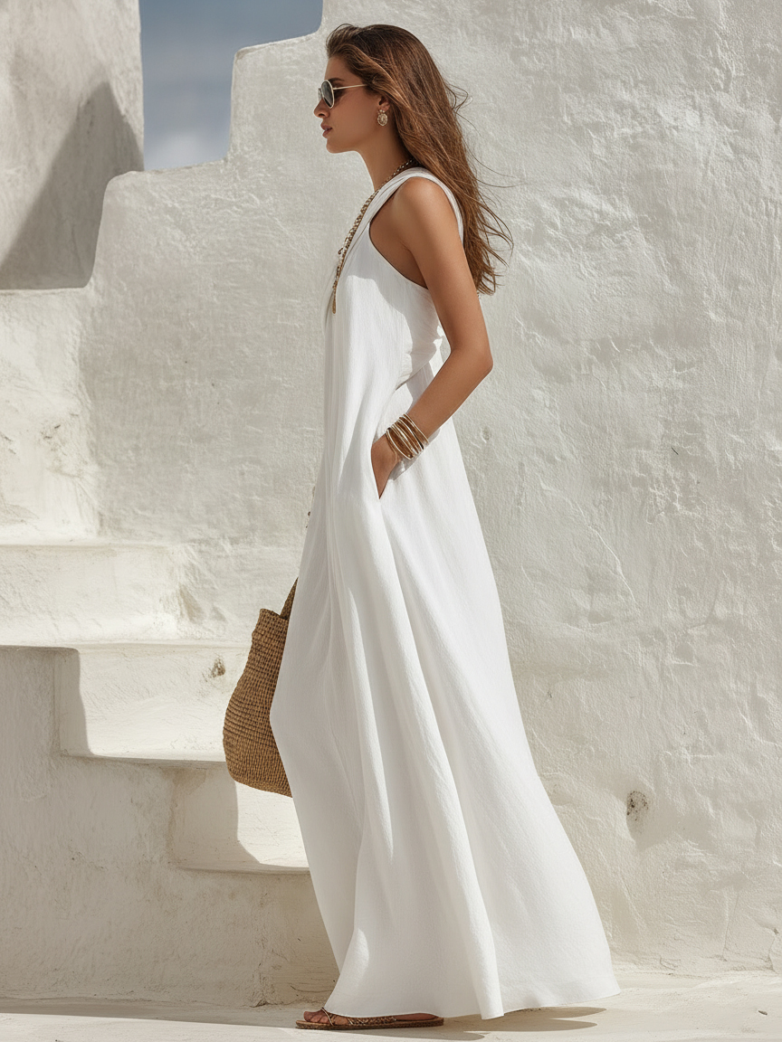 Minimalist Bohemian One-Shoulder Maxi Dress