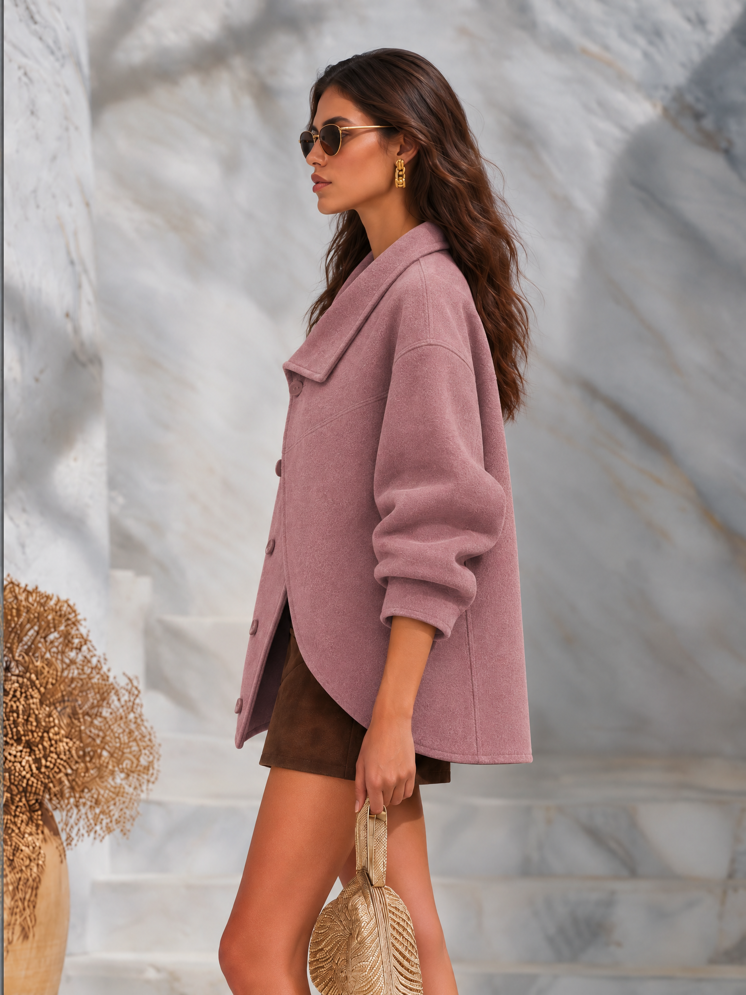 Resort-style Collared Solid Color Long-sleeved Jacket