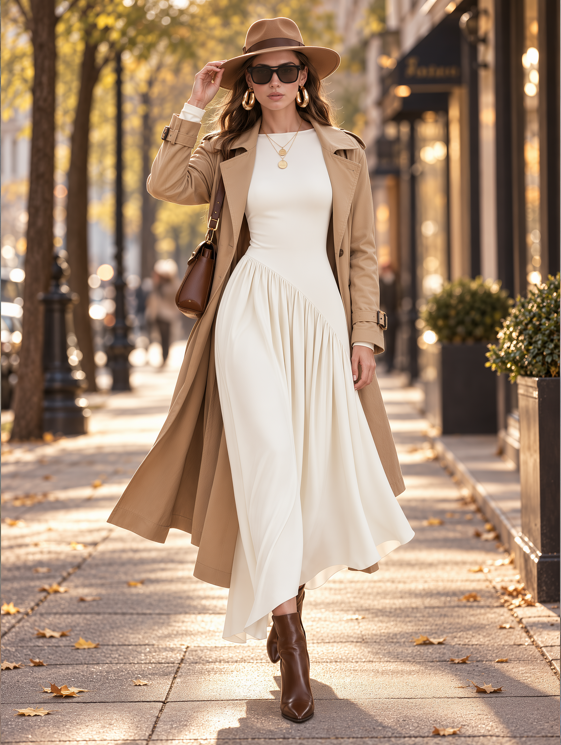 Elegant Boat Neck Asymmetric Gathered Skirt Cream White Maxi Dress