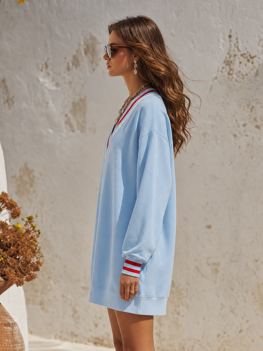 Casual Sporty V-neck Long-sleeved Mini Dress